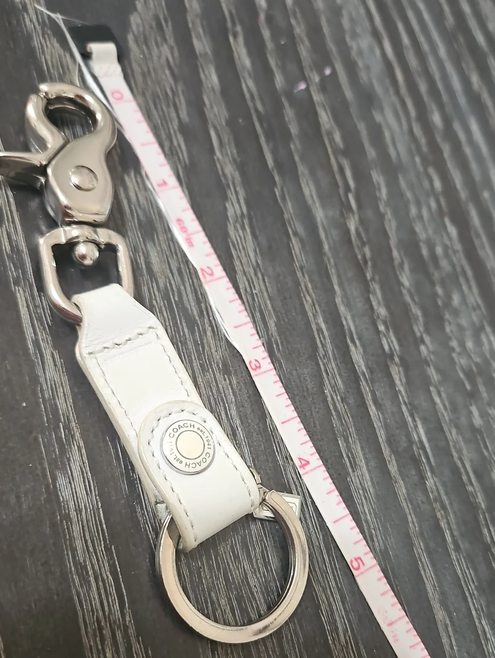 Leather White Coach Keyring